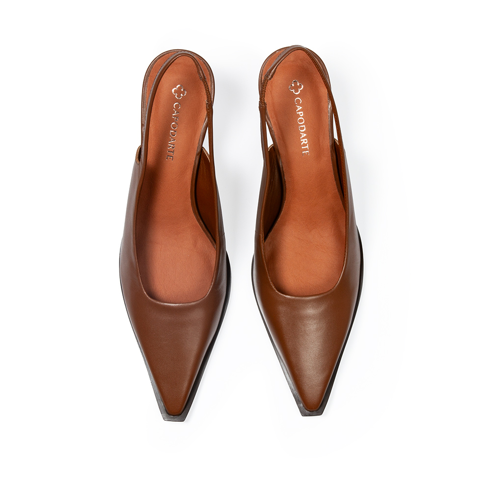 SCARPIN SLINGBACK MARROM MOGNO DE COURO image number 4