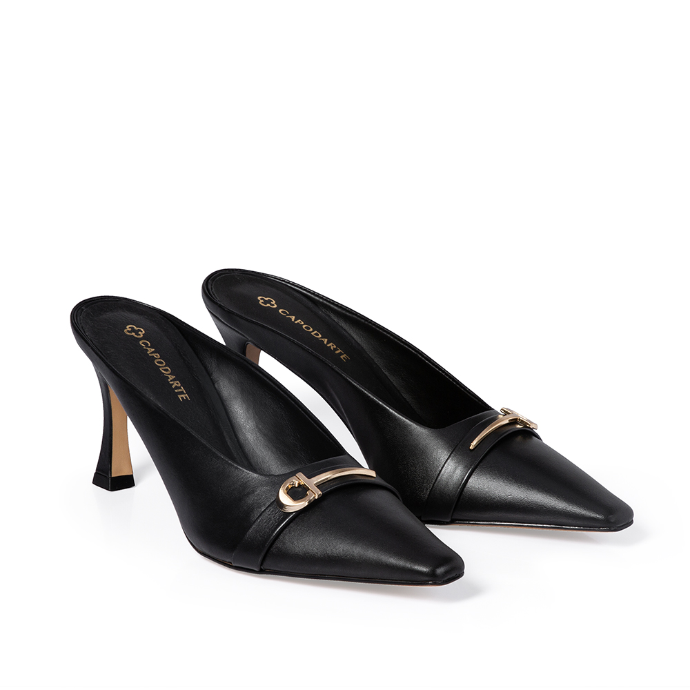 MULE SALTO ALTO PRETA DE COURO BRID&Atilde;O image number 1