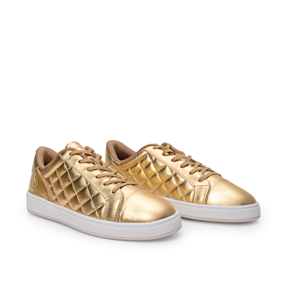 TÊNIS FEMININO DOURADO DE COURO AMARRAÇÃO MATELASSÊ image number 1