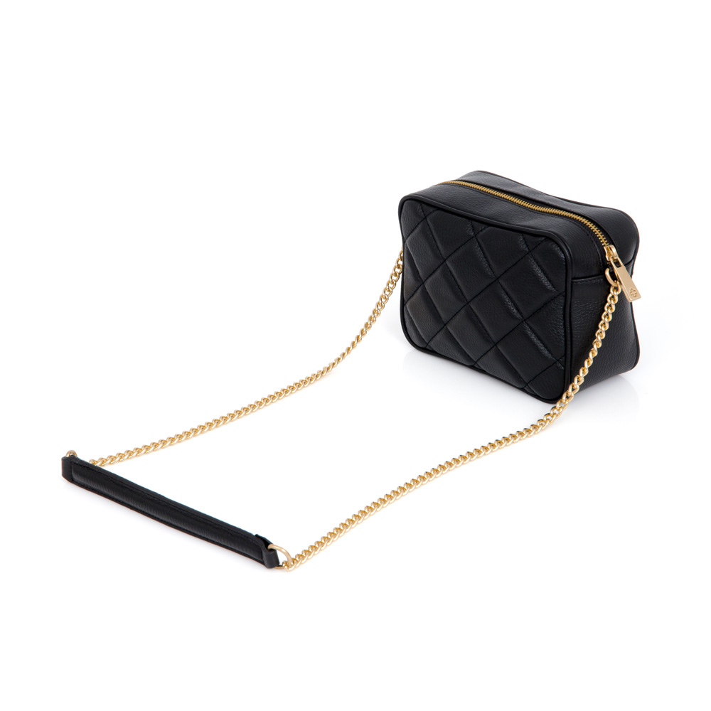 BOLSA SHOULDER BAG PRETA DE COURO ALÇA CORRENTE DOURADA image number 2