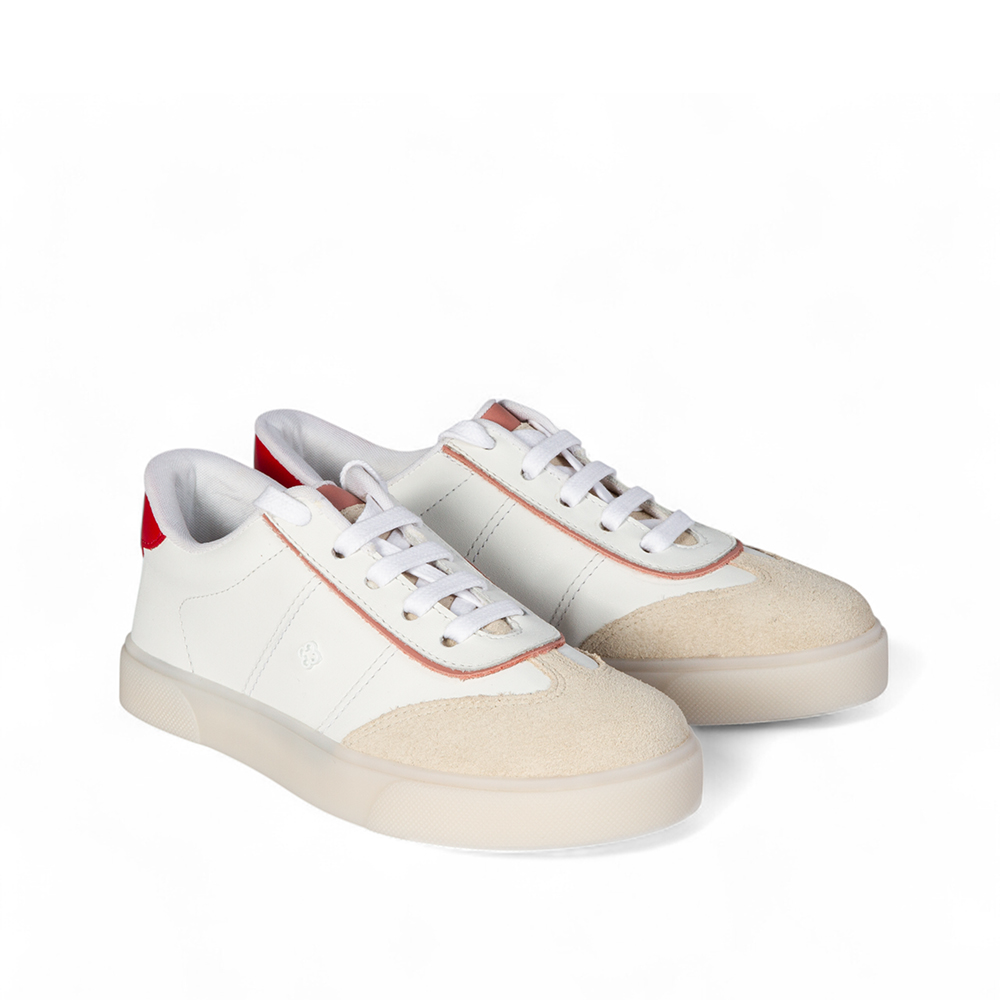 T&Ecirc;NIS INFANTIL BRANCO E VERMELHO RUBI DE COURO AMARRA&Ccedil;&Atilde;O image number 1