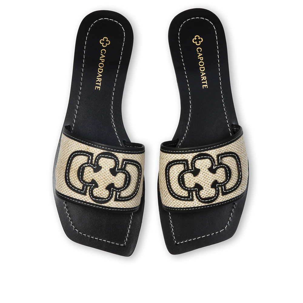 CHINELO SLIDE PRETO DE COURO JUTA CRU image number 4