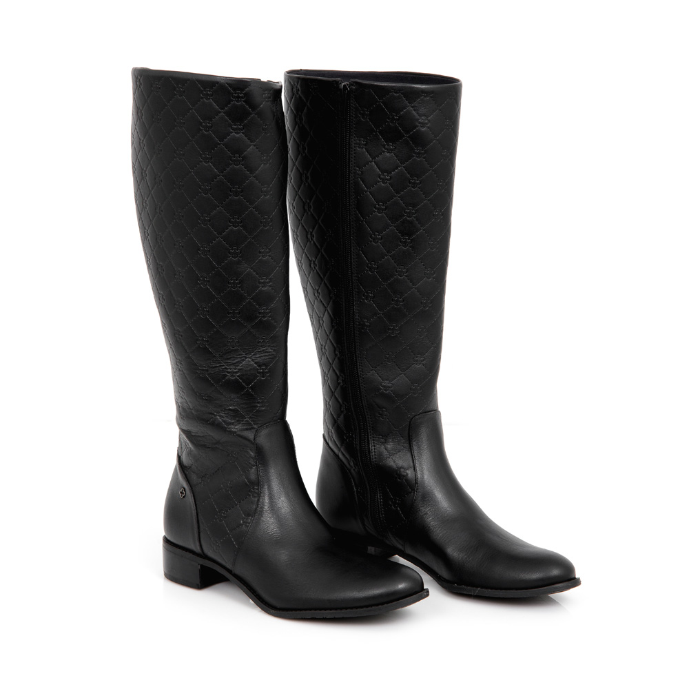 BOTA PRETA DE COURO CANO ALTO MONOGRAMA image number 1