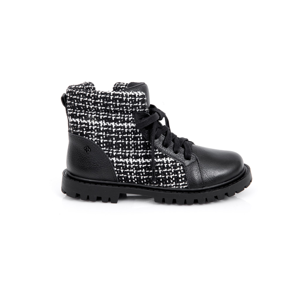BOTA INFANTIL PRETA E BRANCA COURO TWEED image number 0