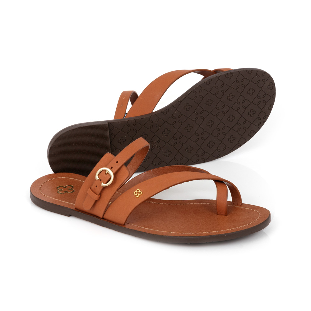 CHINELO RASTEIRA CARAMELO DE COURO TIRAS image number 3