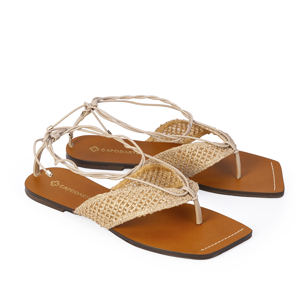 SANDÁLIA RASTEIRA NUDE SEDA DE COURO TRAMADA AMARRAÇÃO image number 1