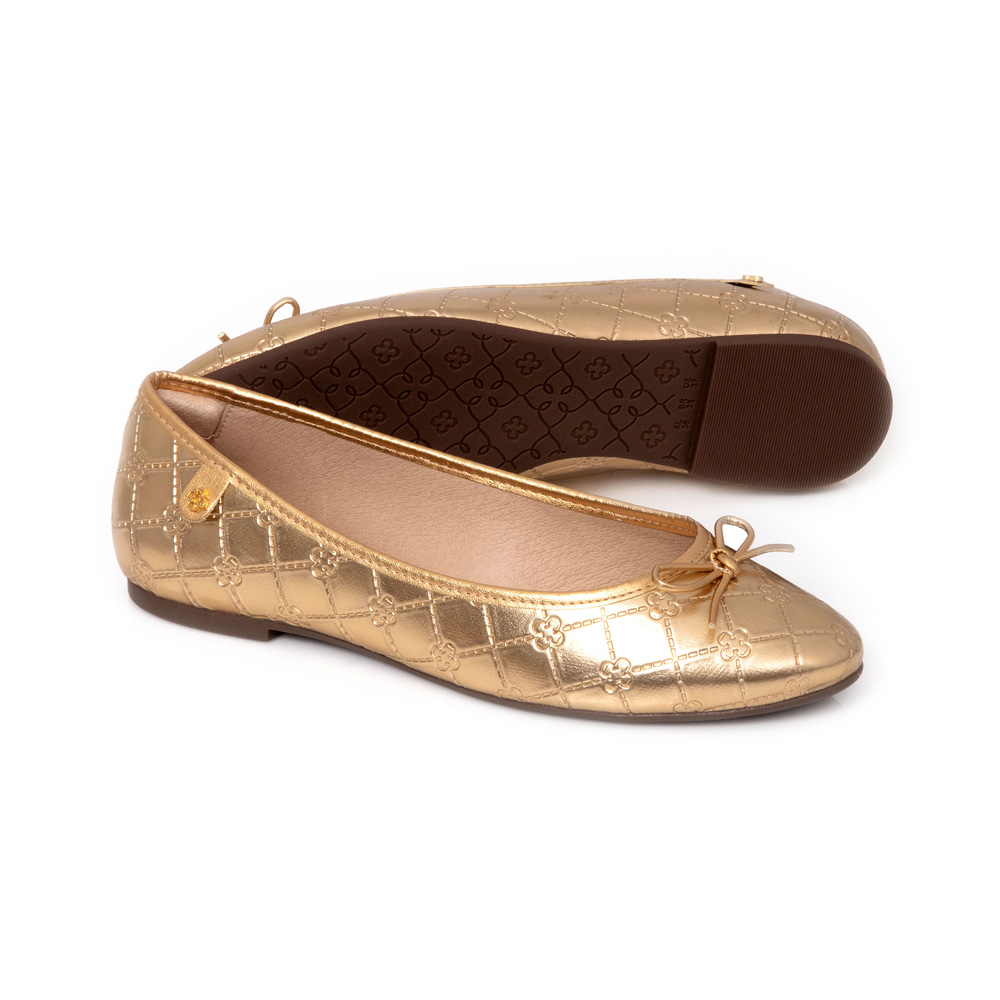 SAPATILHA DOURADA METALIZADA MONOGRAMA LA&Ccedil;O image number 3