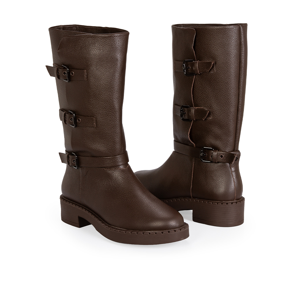 BOTA MARROM CANO LONGO FIVELAS COURO image number 4