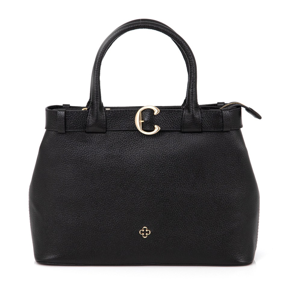 BOLSA MÉDIA PRETA DE COURO TOTE image number 0