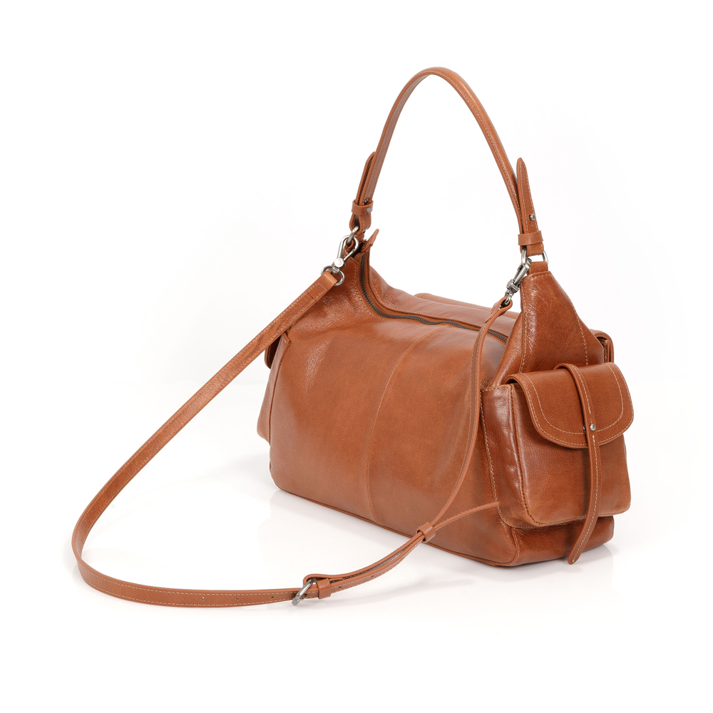 BOLSA MÉDIA DE COURO CARAMELO TOTE image number 2