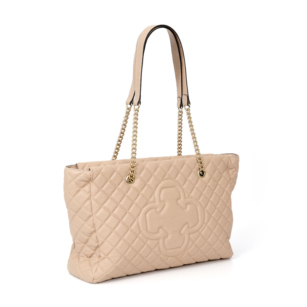 BOLSA HOBO NUDE SEDA DE COURO MATELASSÊ ALÇA CORRENTE DOURADA image number 1