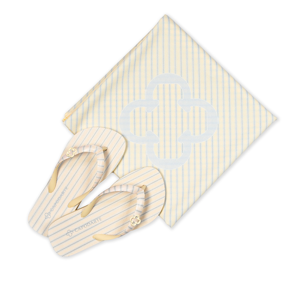 KIT INFANTIL CHINELO DE DEDO CREME BRULLE LISTRAS + BOLSA DE LEN&Ccedil;O image number 0