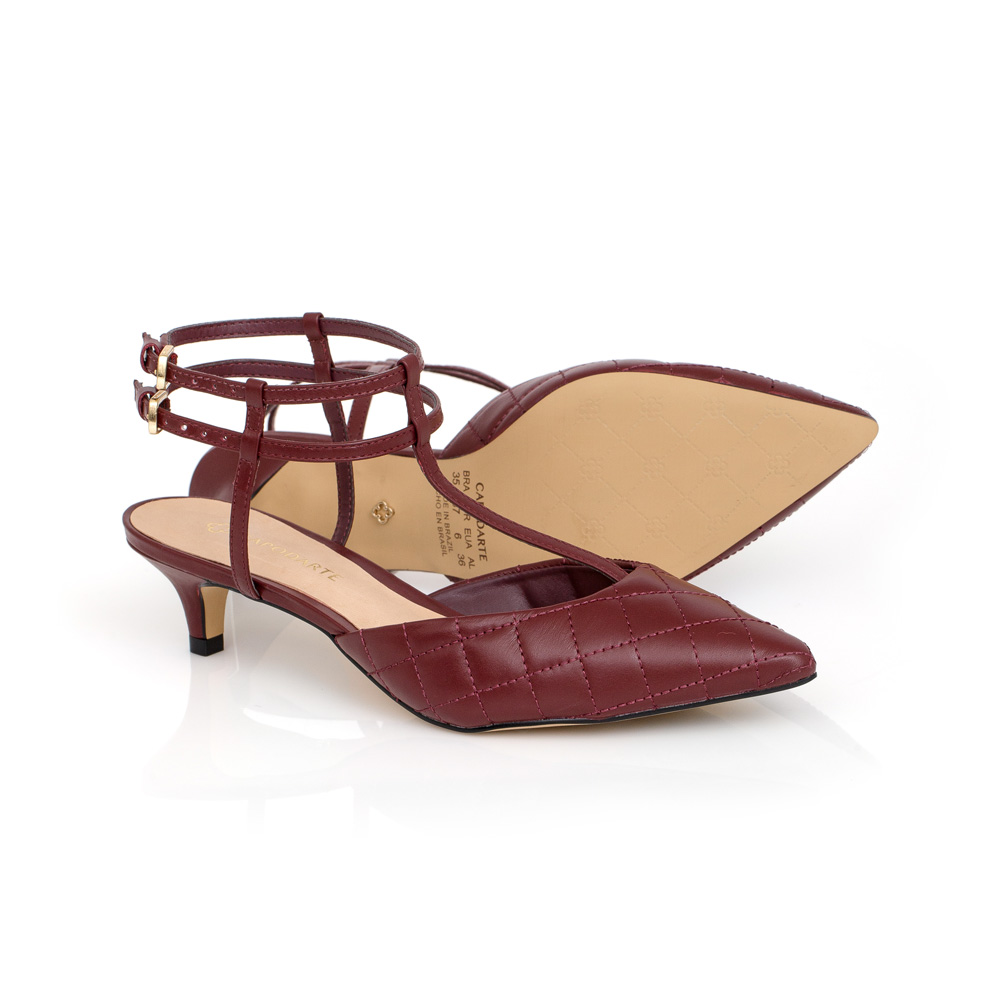 SCARPIN SLINGBACK DE COURO BORDÔ MATELASSÊ image number 3