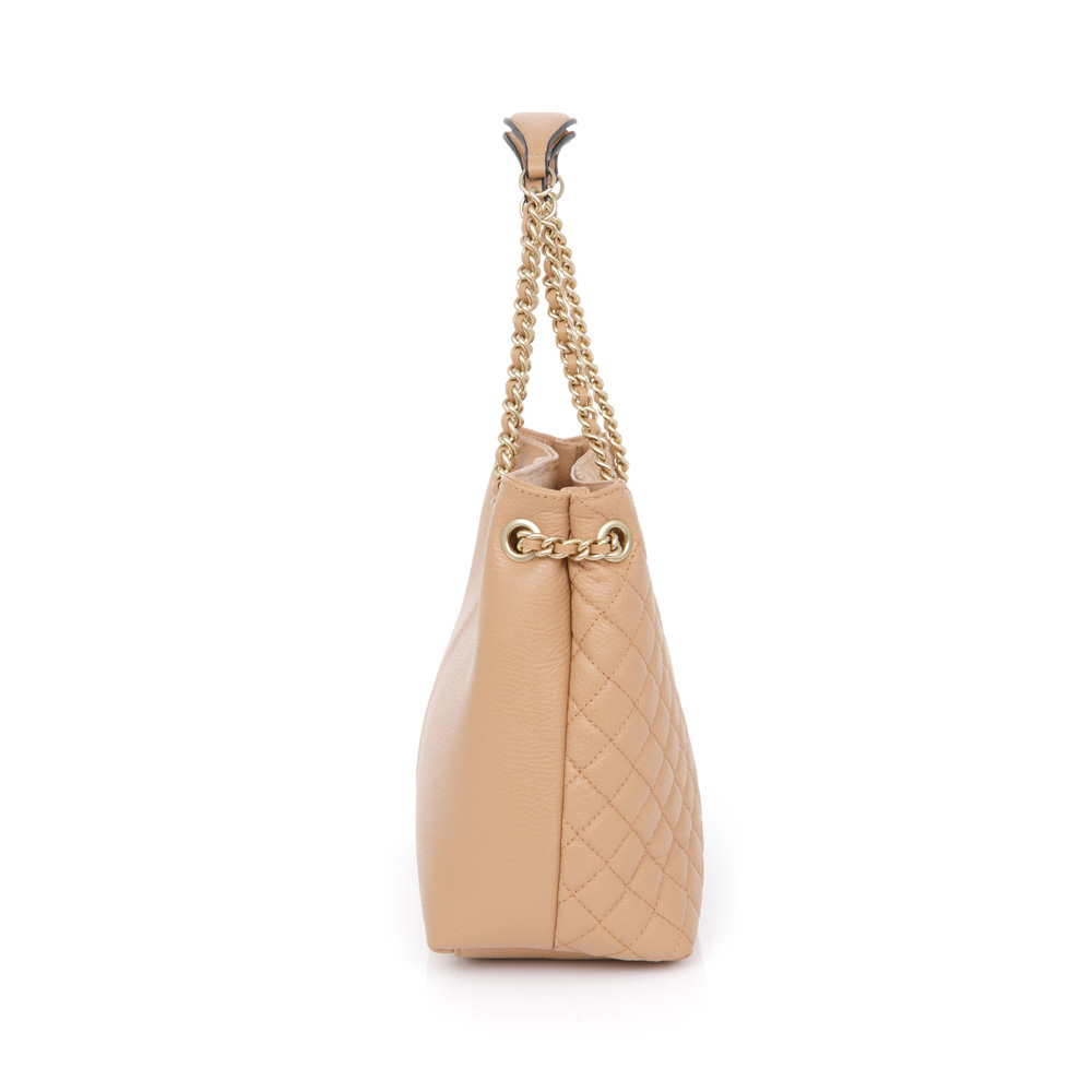 BOLSA MÉDIA DE COURO MATELASSÊ BEGE NATURALE CARINA image number 1