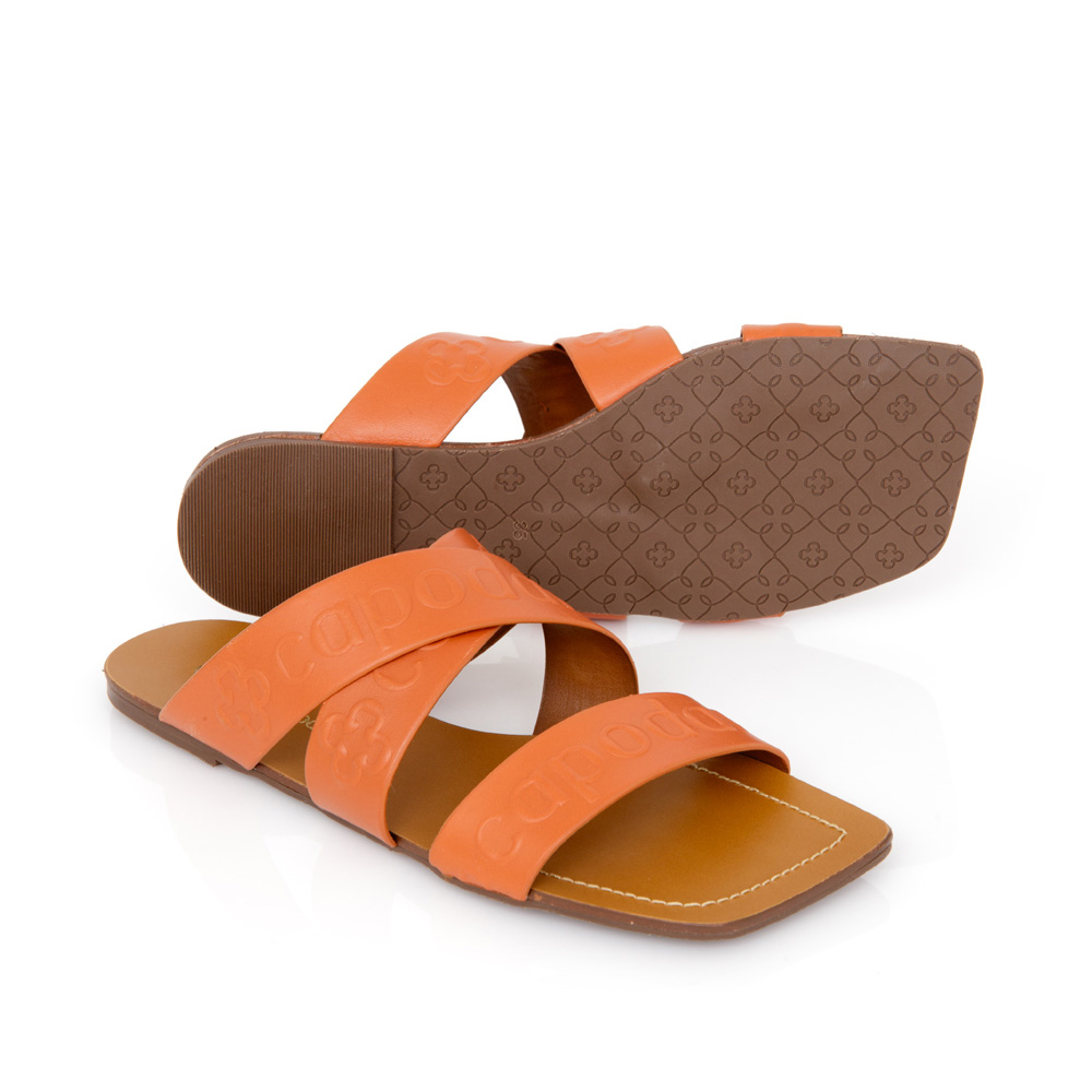 CHINELO RASTEIRA LARANJA DE COURO BICO QUADRADO image number 3