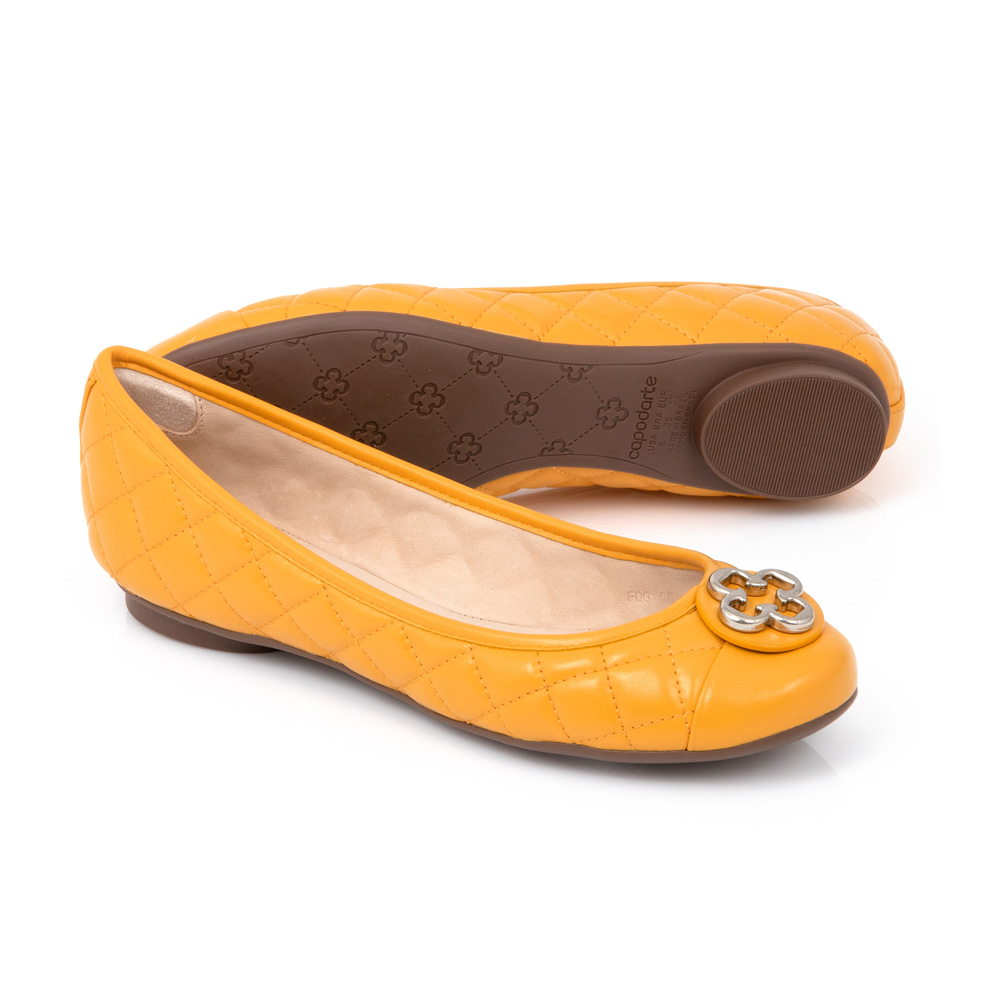SAPATILHA CATHERINE AMARELO DAMASCO COURO MATELASS&Ecirc; image number 3