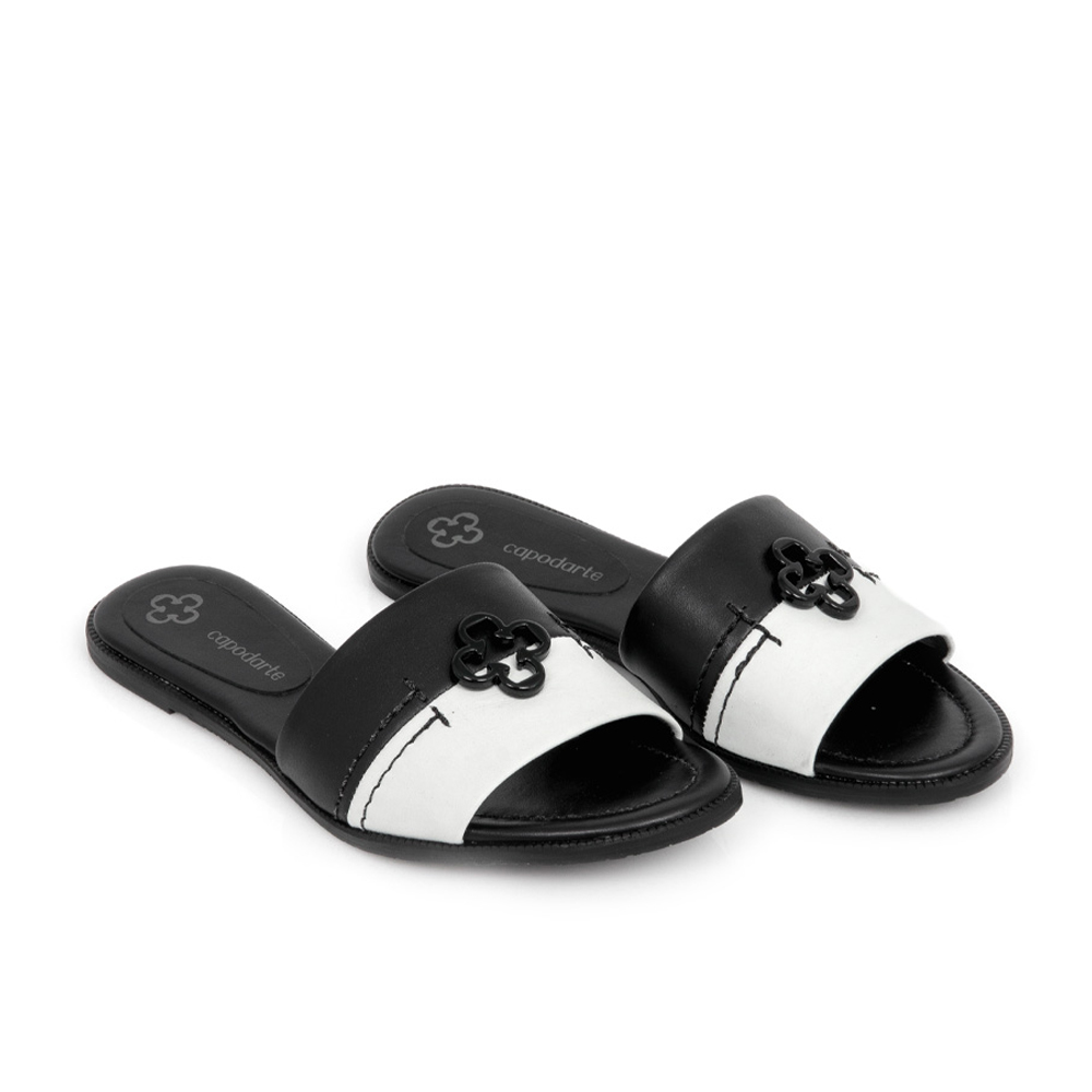 CHINELO PRETO E BRANCO RASTEIRA COURO image number 1