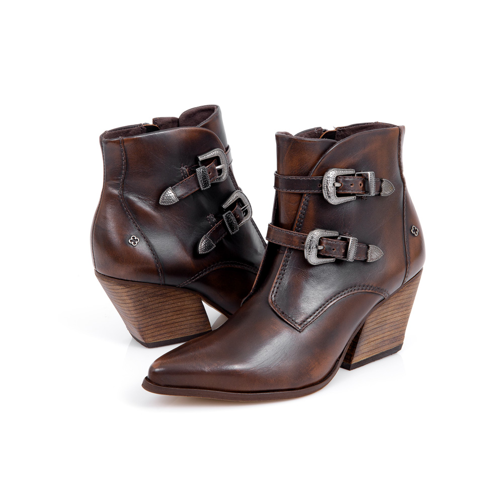 BOTA CANO CURTO MARROM DE COURO COM FIVELAS image number 4