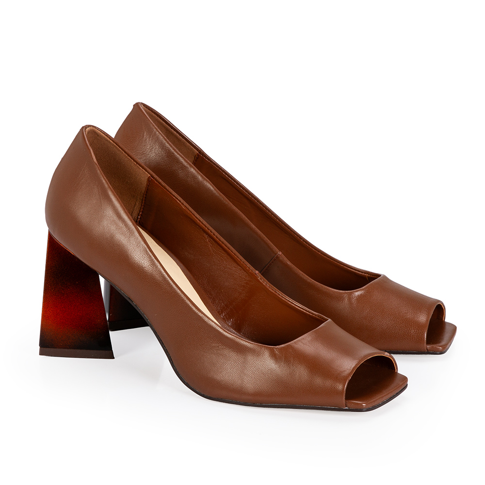 PEEP TOE MARROM DE COURO SALTO ALTO TORTOISE image number 1
