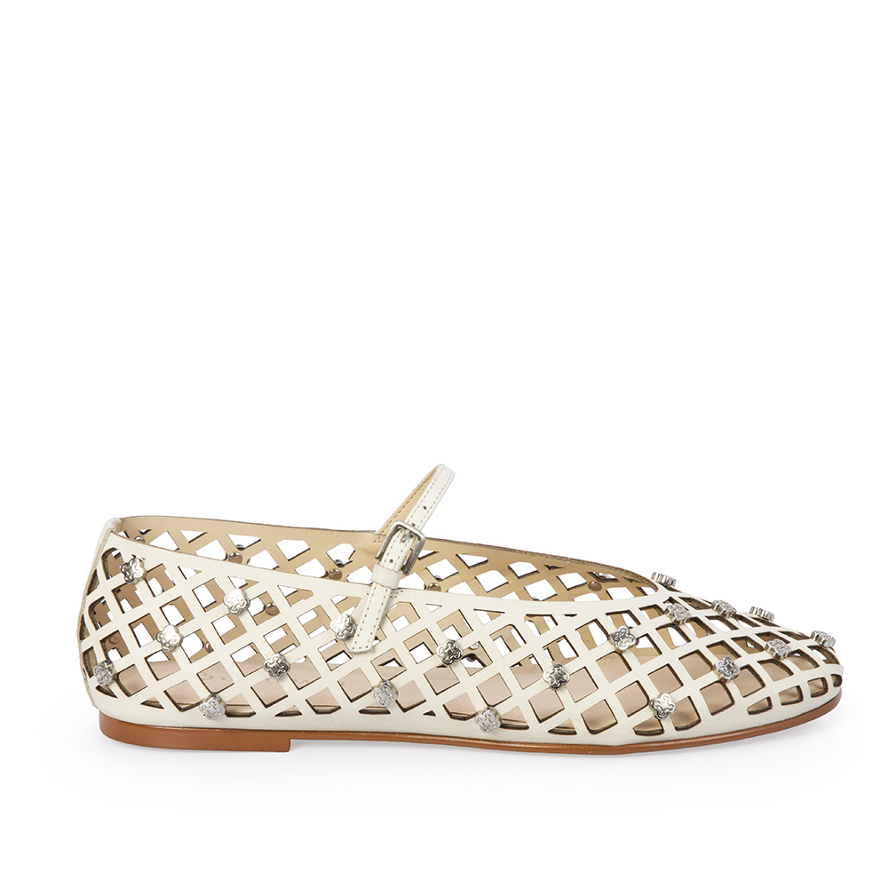 SAPATILHA BRANCA COURO VAZADO TIRA FIVELA image number 0