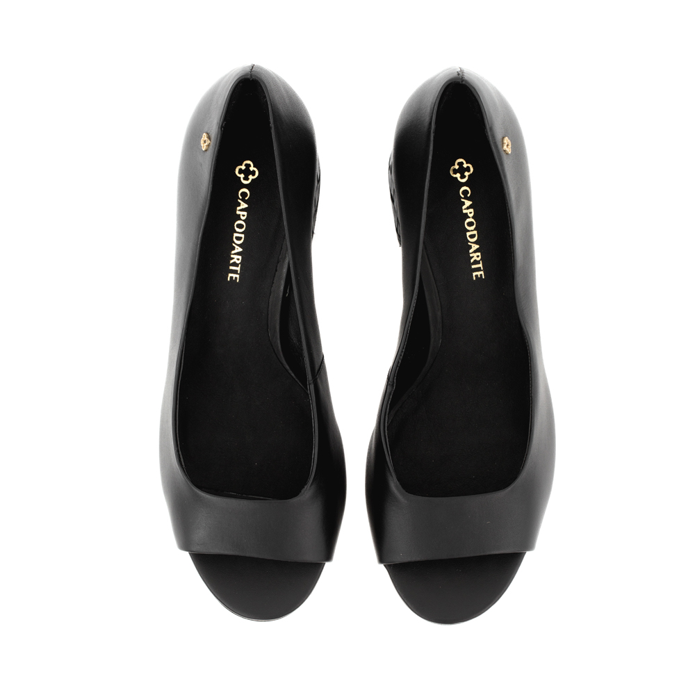 SAPATO PEEP TOE PRETO DE COURO SALTO BAIXO image number 4