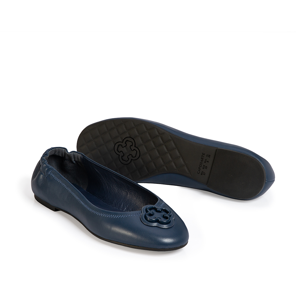 SAPATILHA BICO REDONDO DE COURO MARINHO AZZURRO image number 2