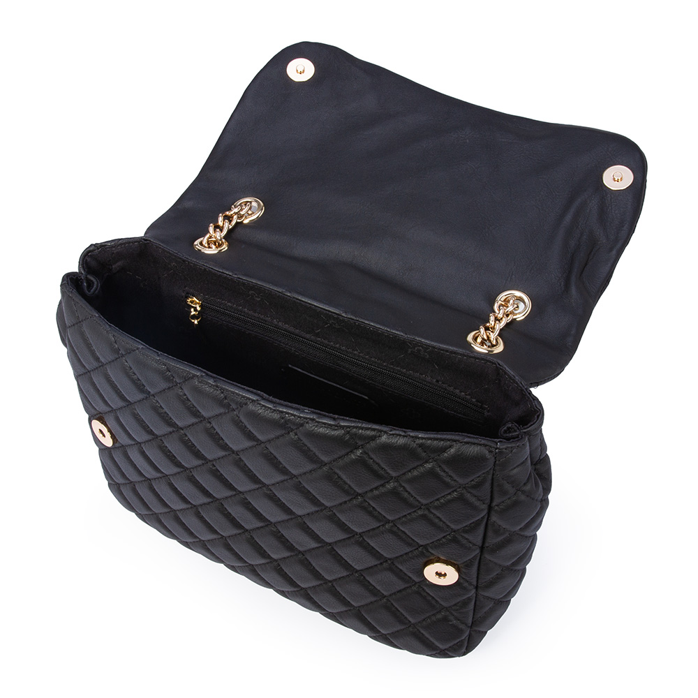 BOLSA OL&Iacute;VIA PRETA DE COURO MATELASS&Ecirc; AL&Ccedil;A CORRENTE DOURADA image number 4