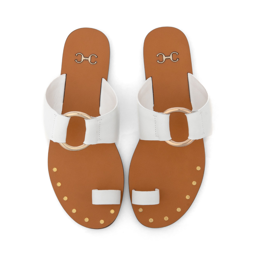 CHINELO RASTEIRO BRANCO DE COURO ARGOLA image number 4