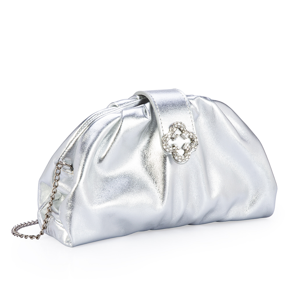 BOLSA CLUTCH PRATA METALIZADA DE COURO AL&Ccedil;A CORRENTE image number 3