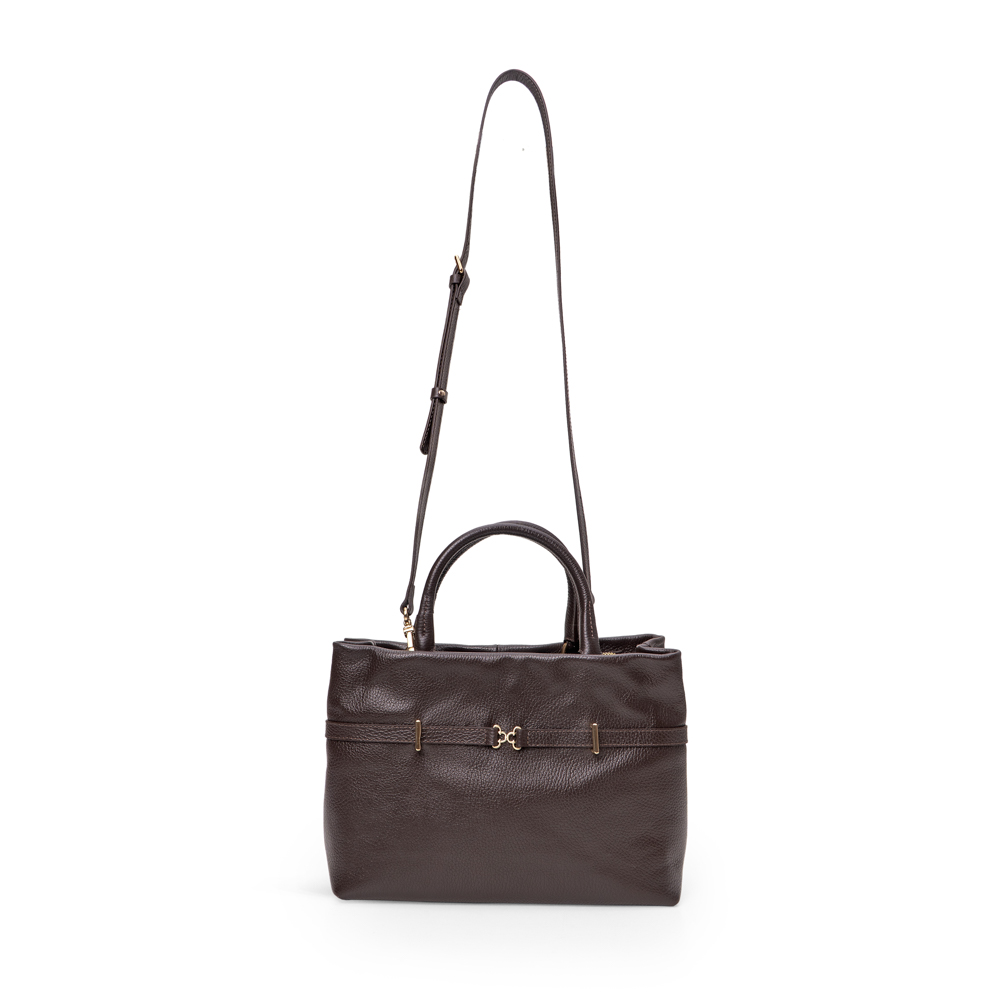 BOLSA MÉDIA MARROM DE COURO TOTE image number 3