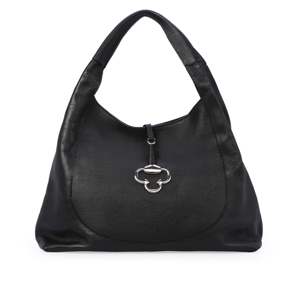 BOLSA M&Eacute;DIA PRETA DE COURO HOBO image number 0