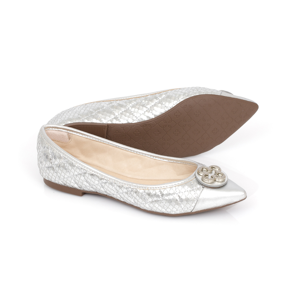SAPATILHA CATHERINE DE COURO BICO FINO PRATEADA image number 3