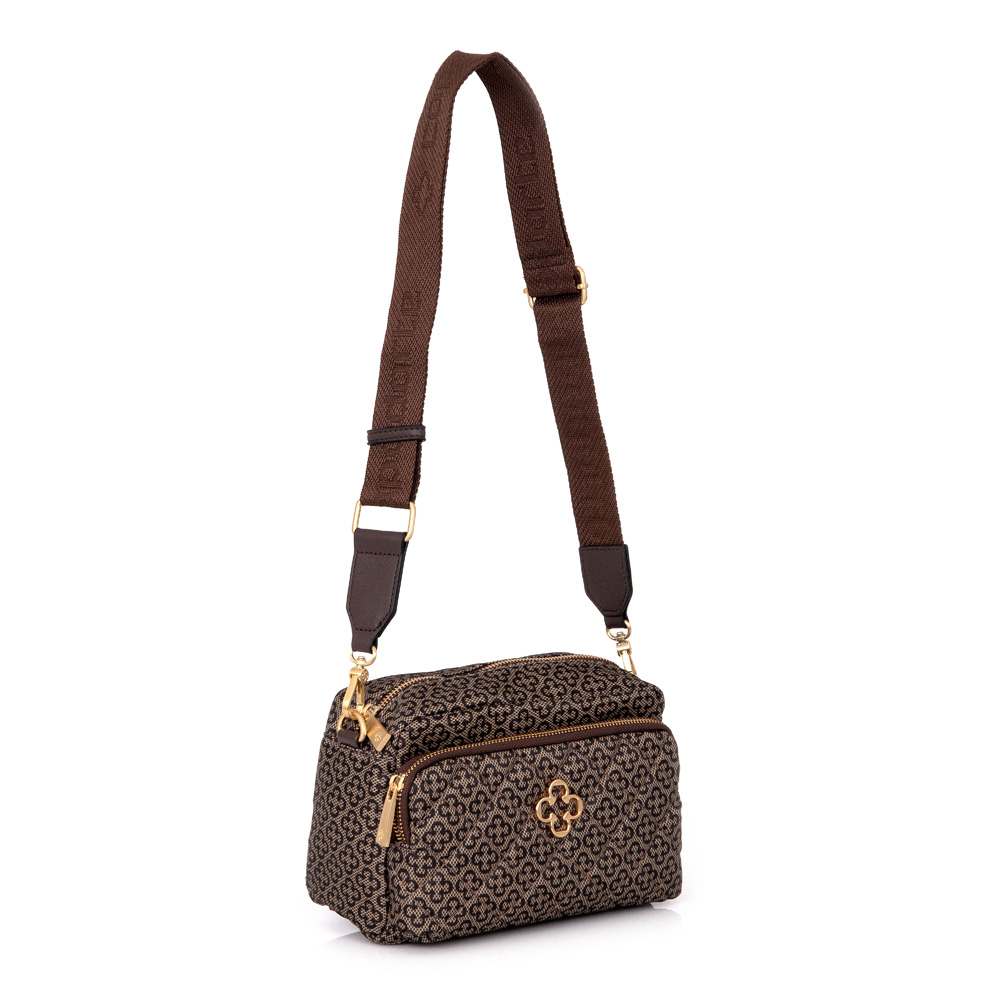 BOLSA POCHETE BEGE E CAFÉ MONOGRAMA image number 3