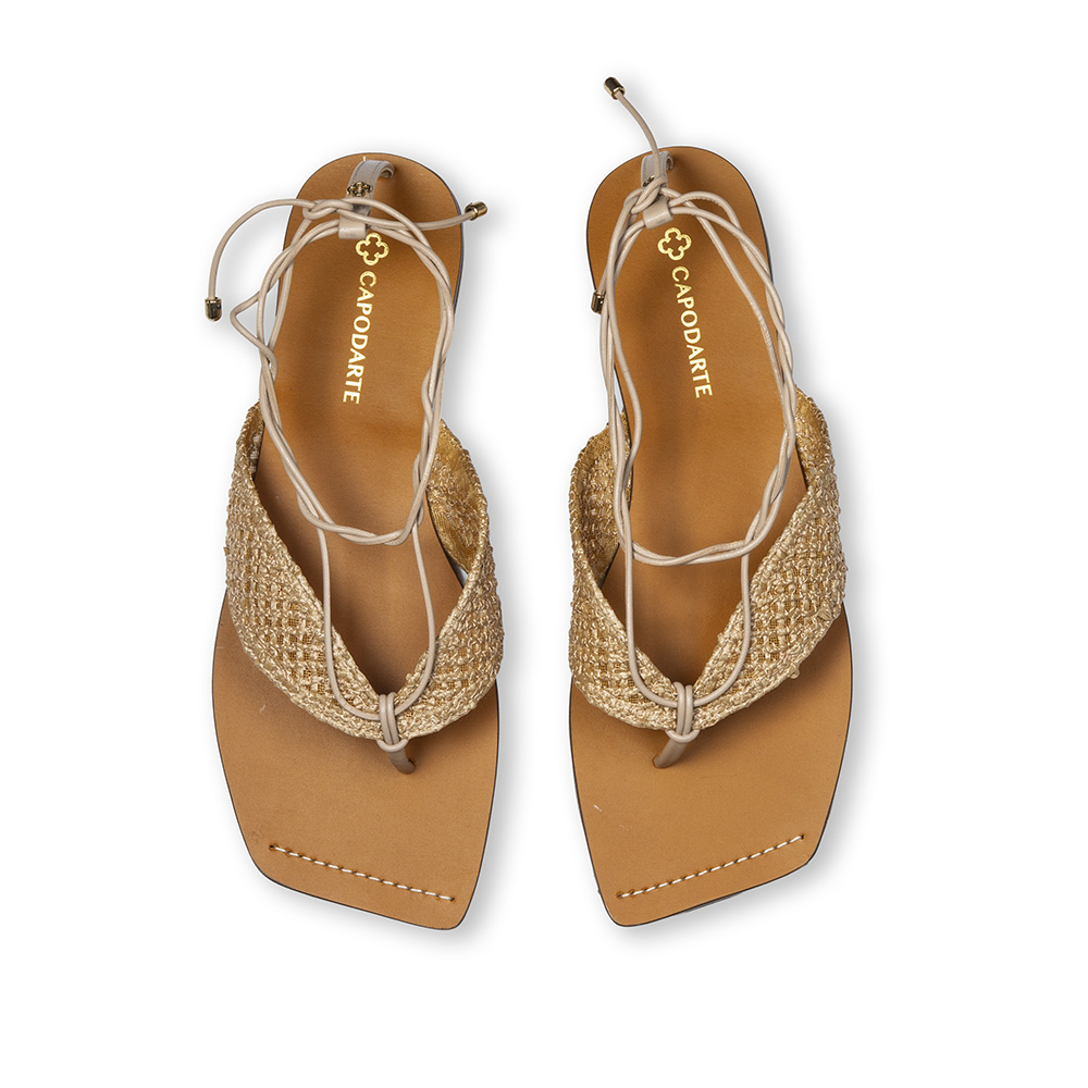 SANDÁLIA RASTEIRA NUDE SEDA DE COURO TRAMADA AMARRAÇÃO image number 4