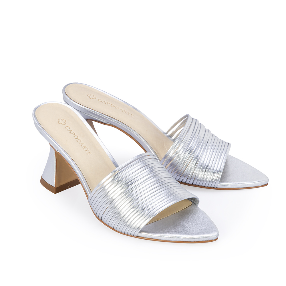 MULE PRATA DE COURO SALTO M&Eacute;DIO image number 1