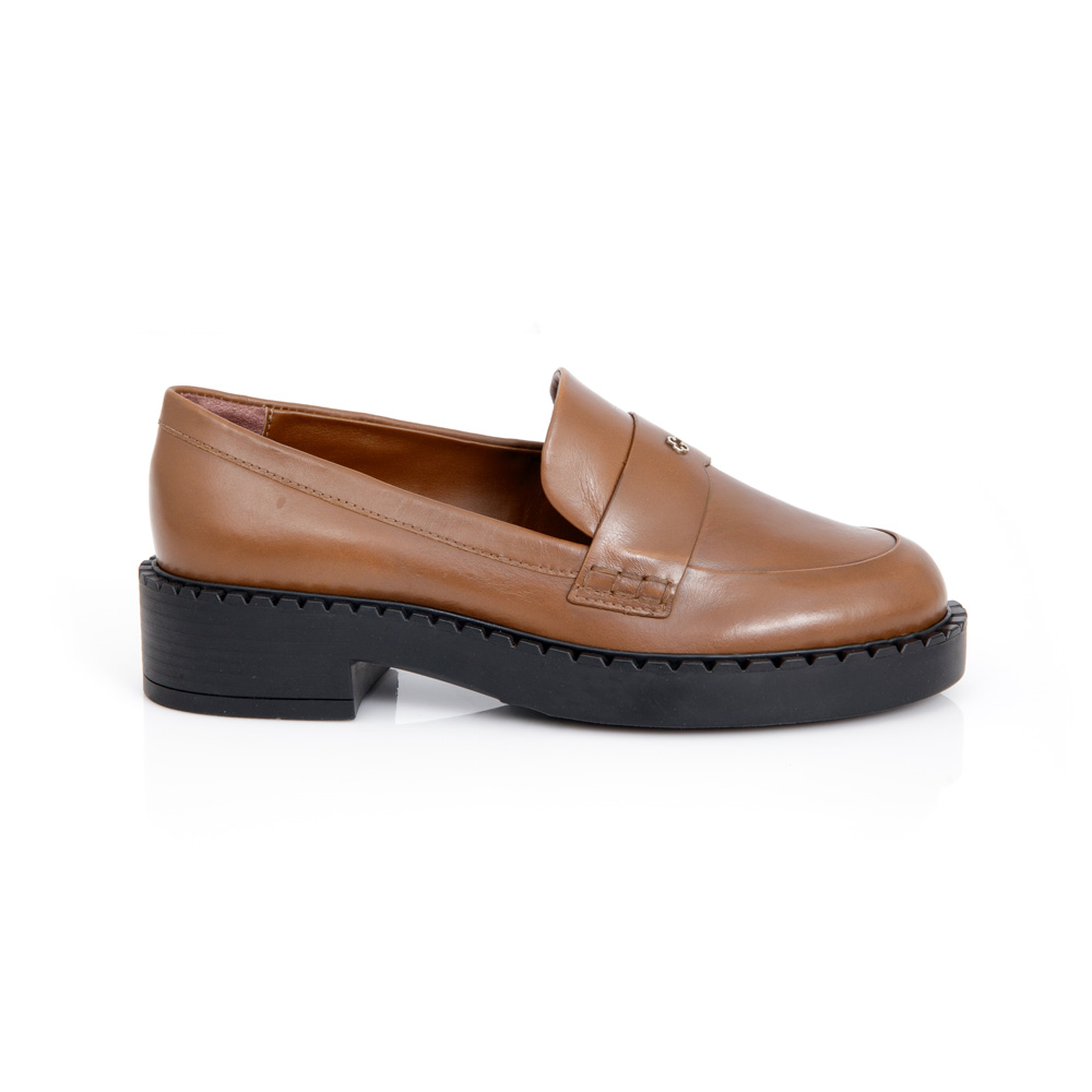 LOAFER MOCASSIM MARROM DE COURO SALTO BAIXO image number 0