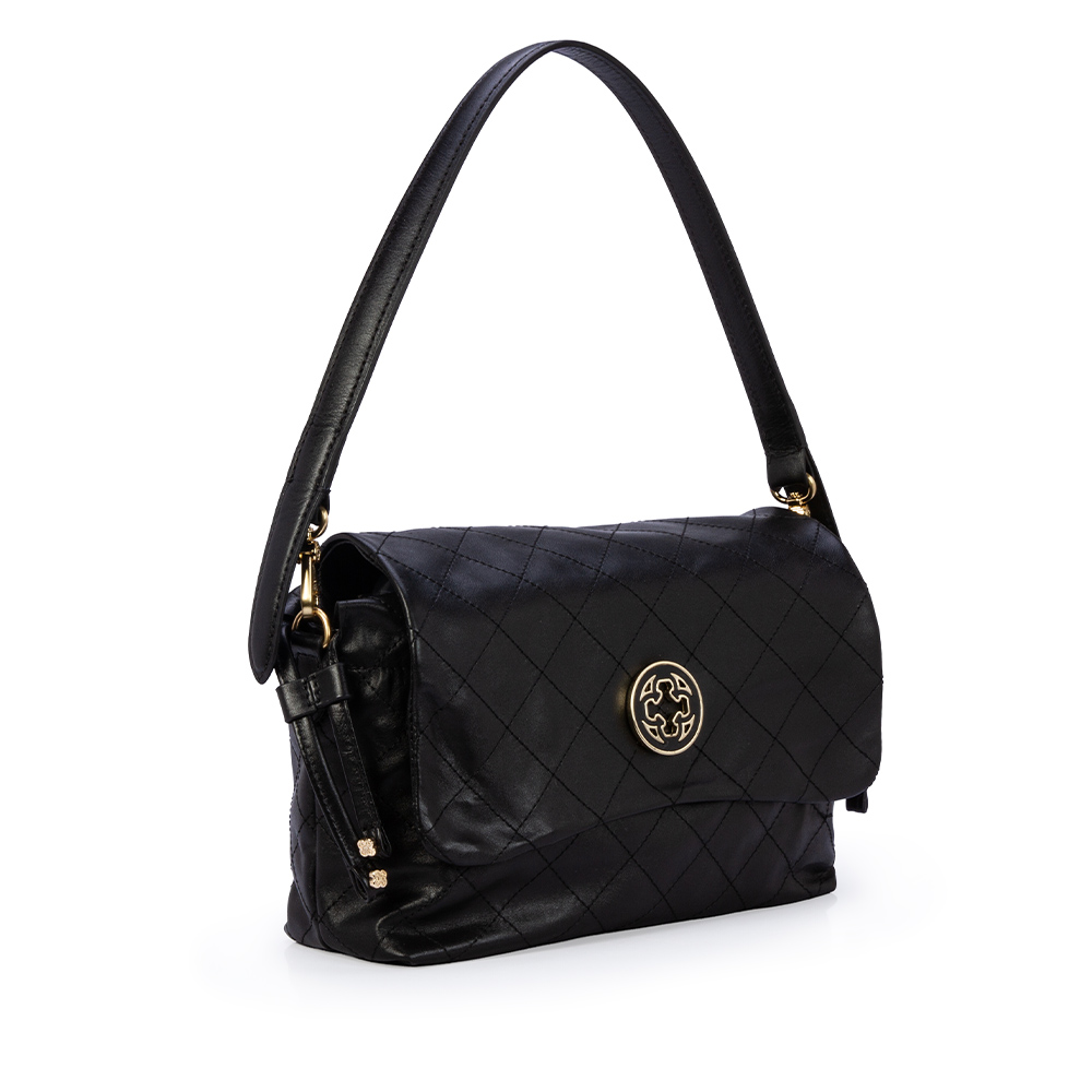 BOLSA M&Eacute;DIA PRETA DE COURO MATELASS&Ecirc; SHOULDER BAG image number 1