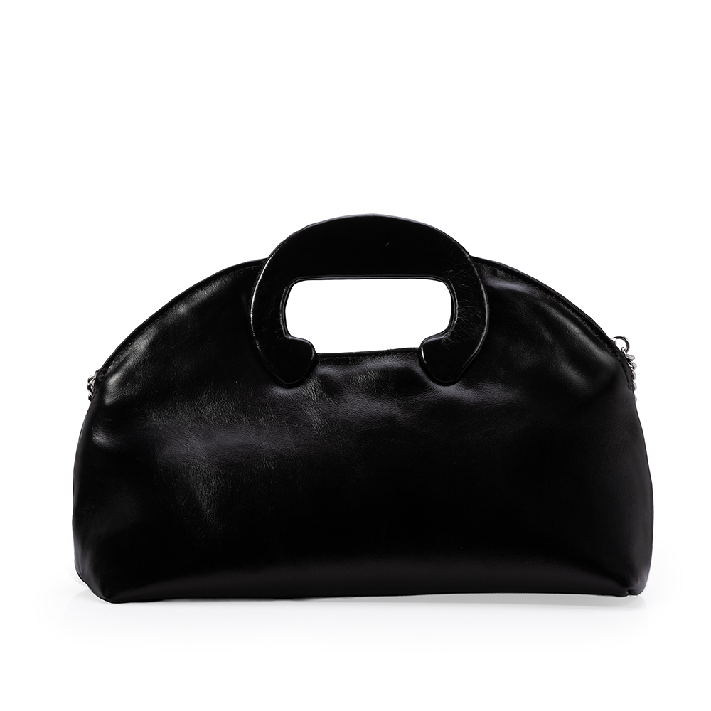 BOLSA CLUTCH PRETA DE COURO COM AL&Ccedil;A CORRENTE image number 2