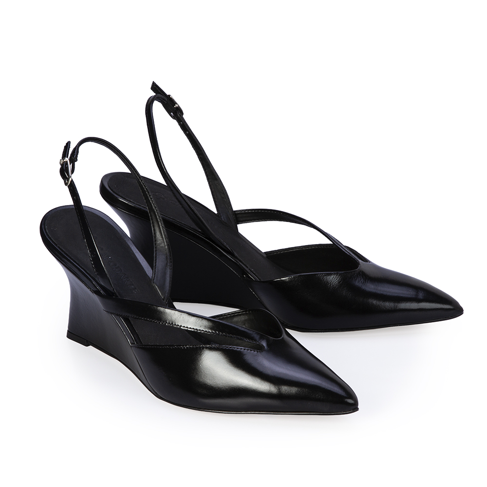 SCARPIN SLINGBACK PRETO COURO SALTO ANABELA image number 1