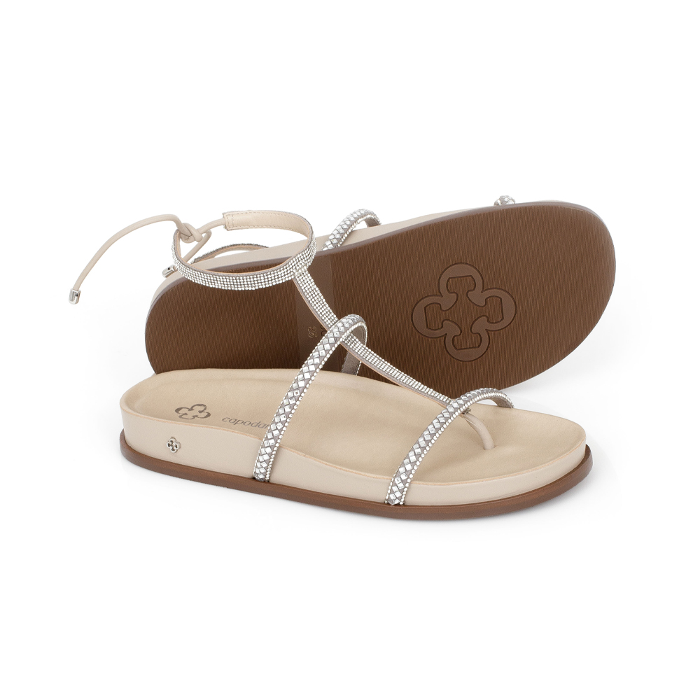 SANDÁLIA PAPETE PRATA E BEGE OSTRA PEDRARIAS AMARRAÇÃO image number 3