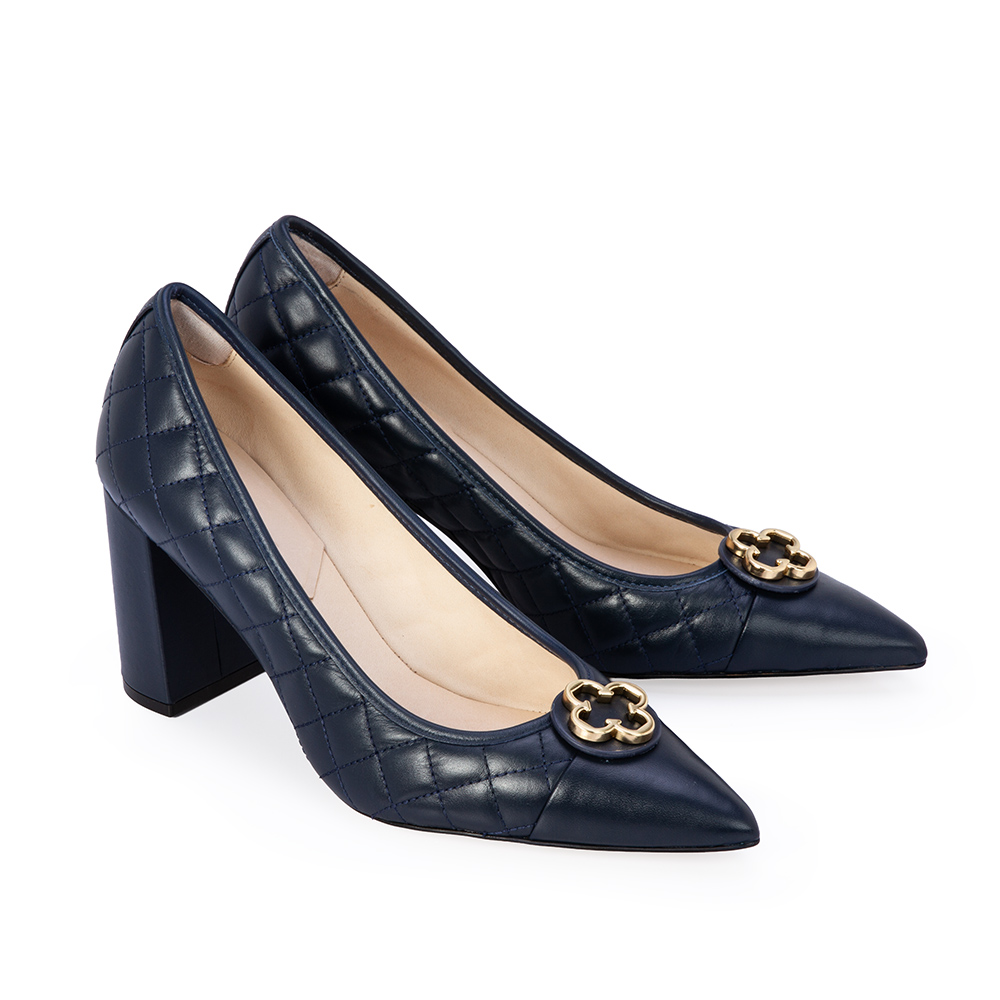 SCARPIN SALTO BLOCO MARINHO AZZURRO DE COURO MATELASS&Ecirc; image number 1