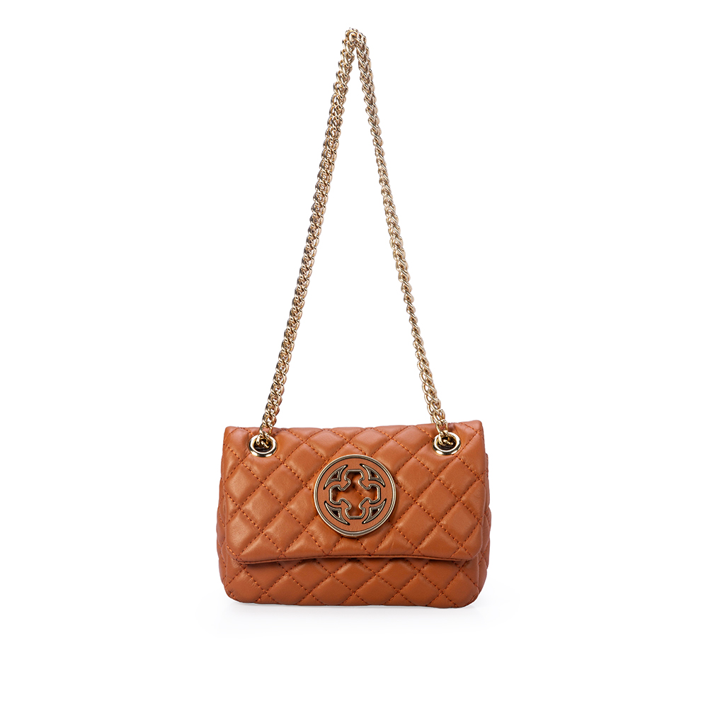 BOLSA MINI OL&Iacute;VIA CARAMELO DE COURO MATELASS&Ecirc; SHOULDER BAG image number 1