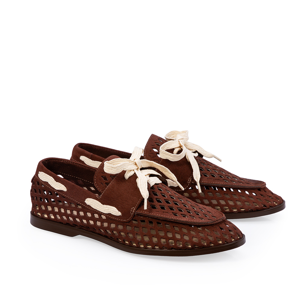 LOAFER MOCASSIM MARROM &Eacute;BANO COURO NOBUCK VAZADO image number 1