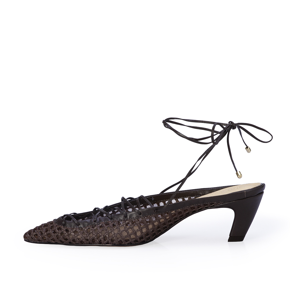 SCARPIN SLINGBACK MARROM TOBACCO DE COURO TRAMADO image number 2