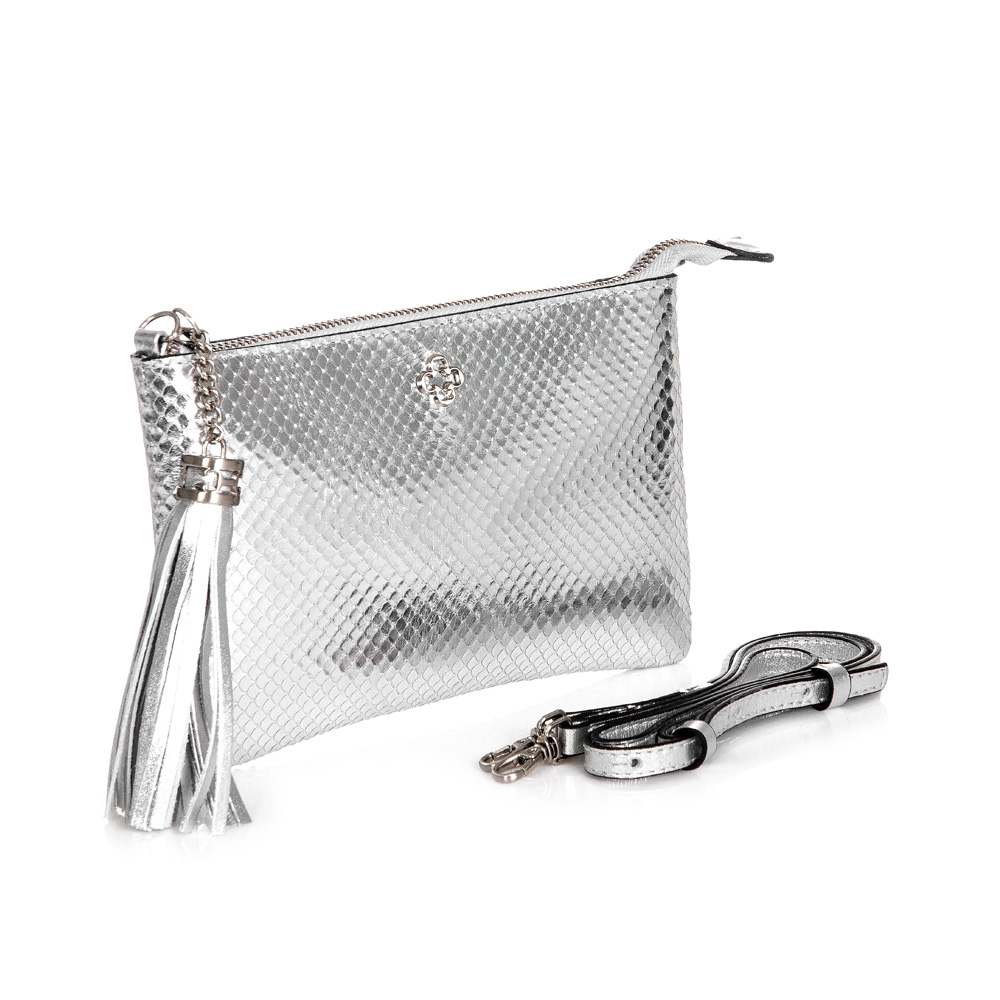 BOLSA TRANSVERSAL COURO PRATA PITONE VIRA CLUTCH image number 1