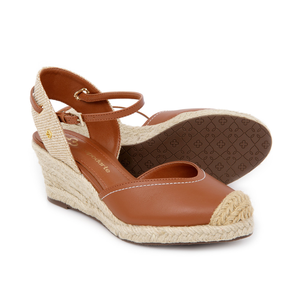 SANDÁLIA ANABELA CARAMELO COURO E JUTA image number 3