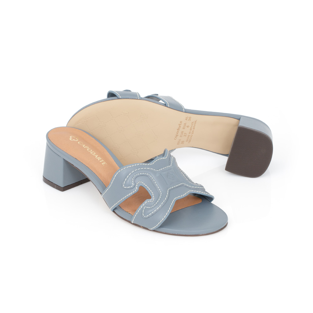 MULE SALTO BAIXO DE COURO AZUL INDIGO image number 3