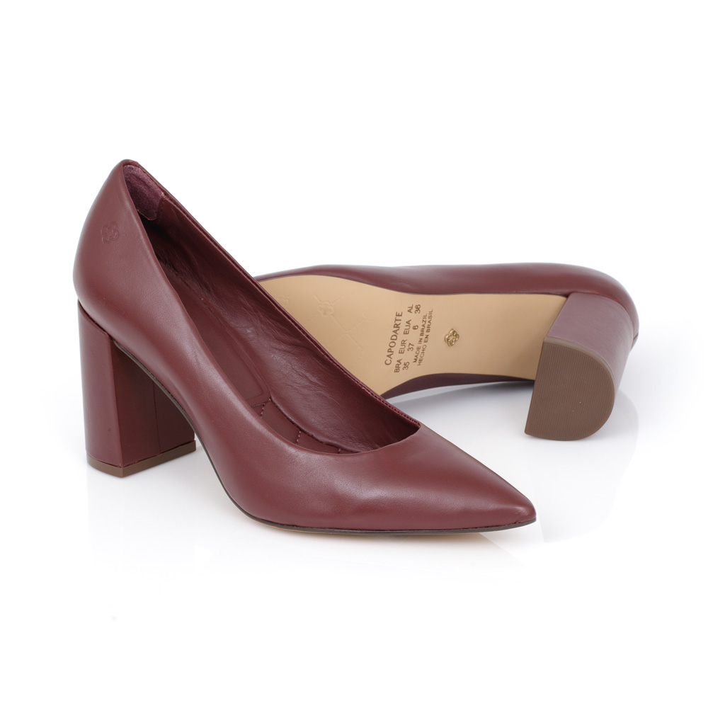 SCARPIN SALTO BLOCO COURO BORD&Ocirc; image number 3