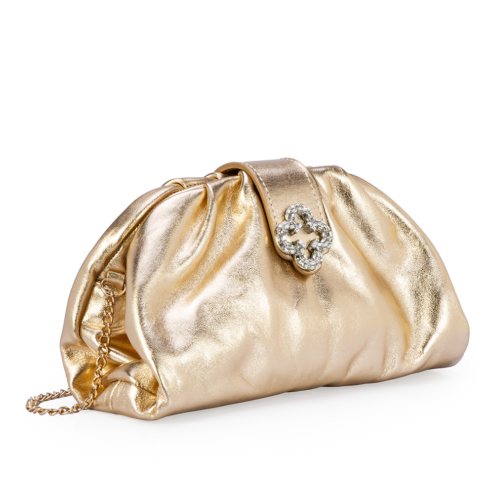 BOLSA CLUTCH DOURADA METALIZADA DE COURO AL&Ccedil;A CORRENTE image number 3