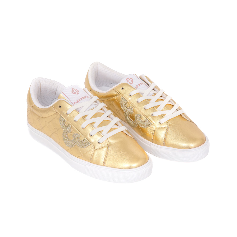 TÊNIS FEMININO DOURADO AMARRAÇÃO GLITTER image number 1